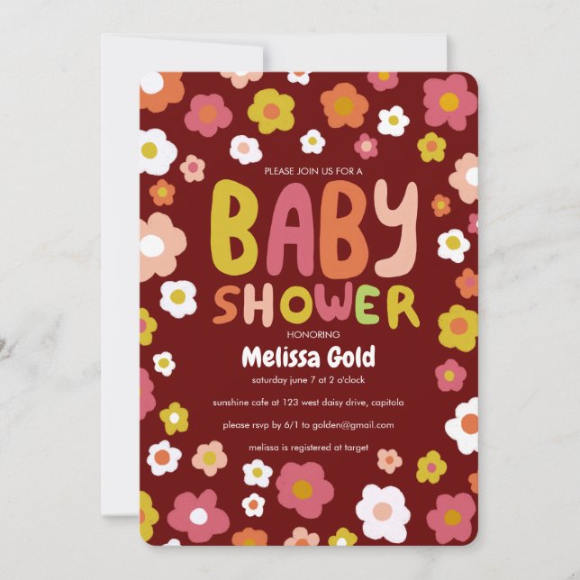 BABY SHOWER Groovy Daisies Floral CUSTOM Invitation (Front)