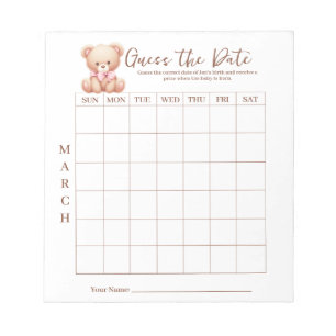 Baby Shower Guess the Date Game Activity Notepad