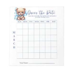 Baby Shower Guess the Date Game Activity Notepad