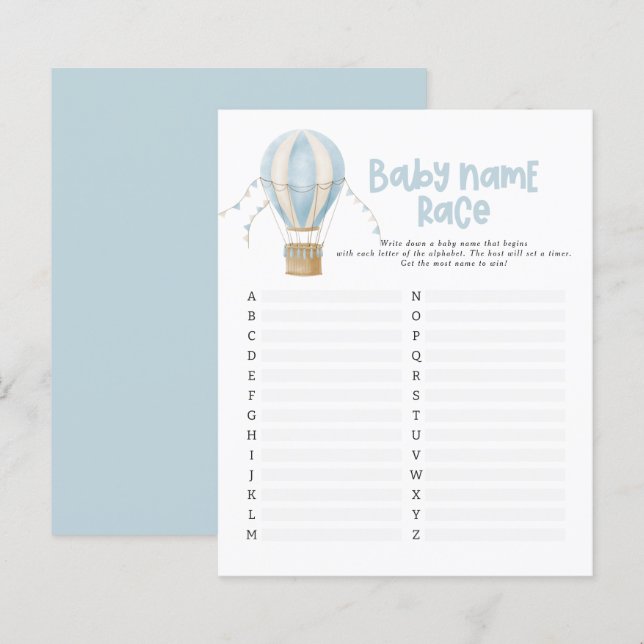 Baby shower guess the name modern hot air balloon (Front/Back)