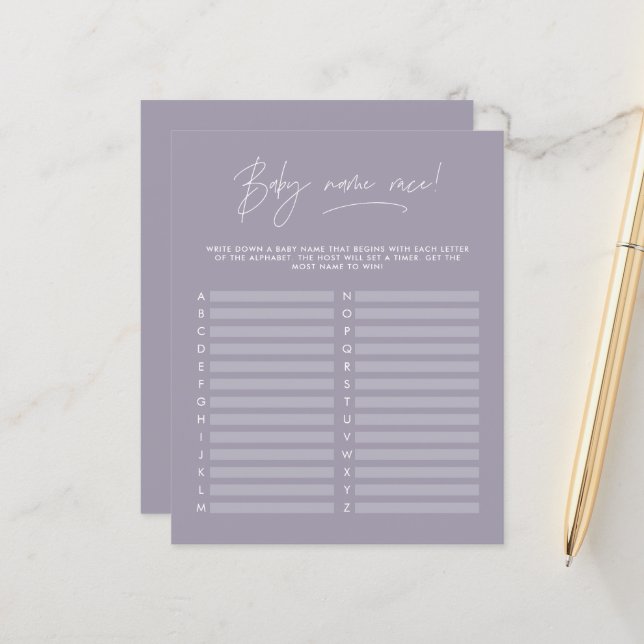 Baby shower guess the name modern lilac purple (Front/Back In Situ)