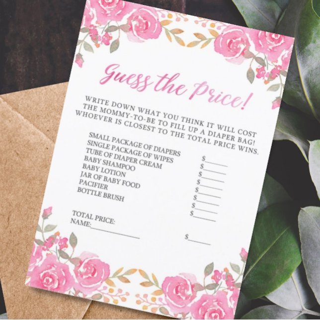 Baby Shower Guess the Price Pink Floral Game Card (Creator Uploaded)