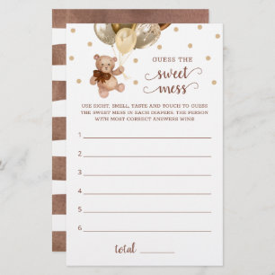 Baby Shower Guess The Sweet  Mess Game Teddy Bear