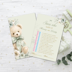 Baby Shower Guess Who Game Sage Green Teddy Bear