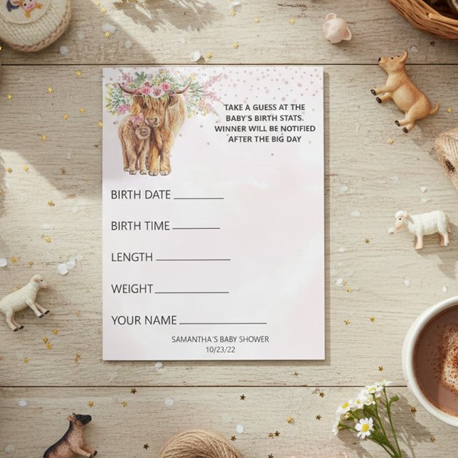 Baby Shower  Guesses Game Highland cow Pink Notepad (Creator Uploaded)