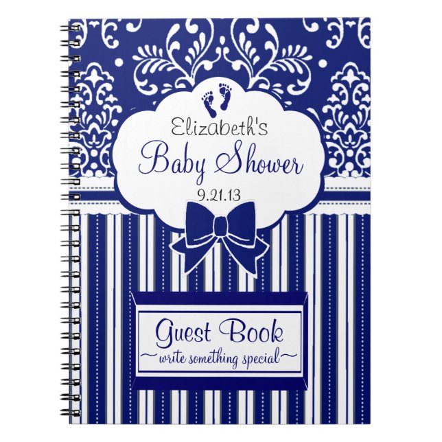 Baby Shower Guest Book-Blue Damask Notebook (Front)