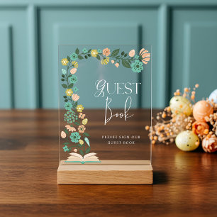 Baby Shower Guest Book Spring Floral Easter Acrylic Sign