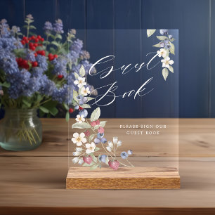 Baby Shower Guest Book Wild Berries & Flowers Acrylic Sign