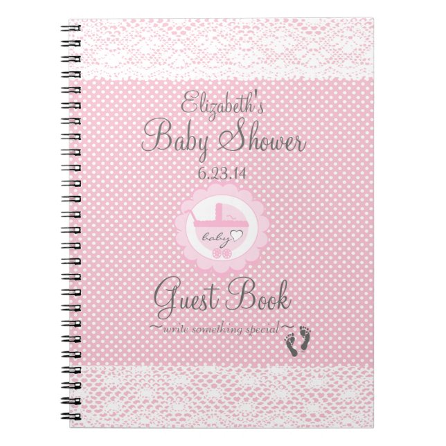Baby Shower Guest Book With Pink Swiss Dots (Front)