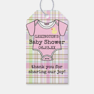 Baby Shower Guest Favour Thank You Pink Plaid Gift Tags