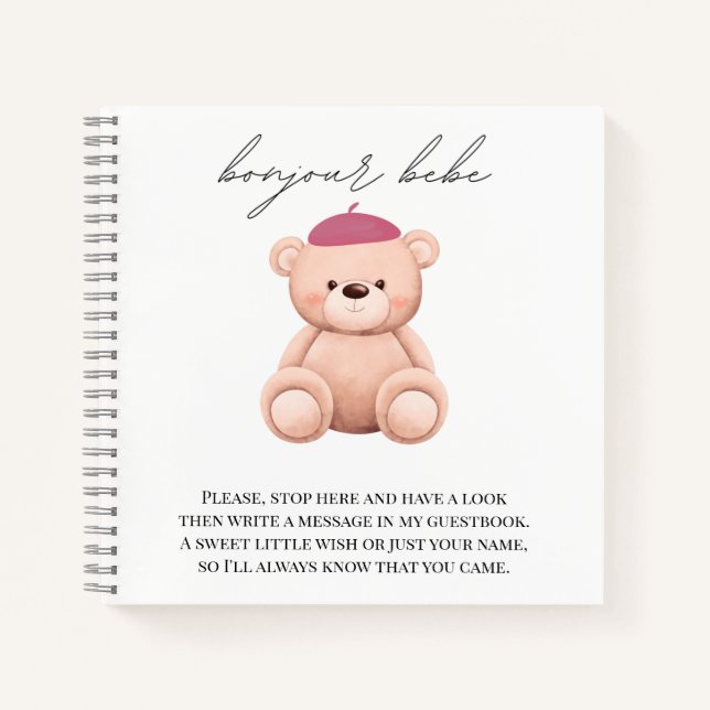 Baby Shower Guestbook Bonjour Bebe French Notebook (Front)