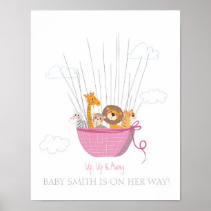 Baby shower guestbook fingerprints safari pink