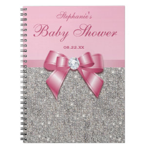 Baby Shower Guestbook Silver Sequins Pink Bow Notebook