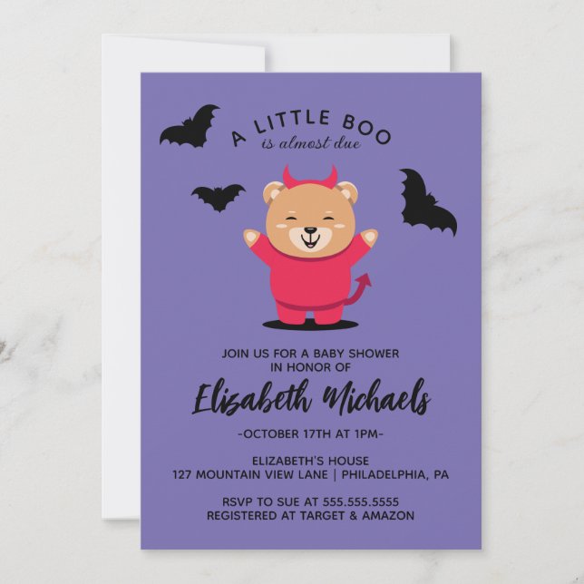 BABY SHOWER | Halloween Cute Lil' Bear Devil Card (Front)