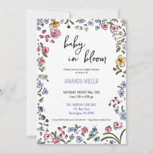 Baby Shower hand drawn wildflowers invitation