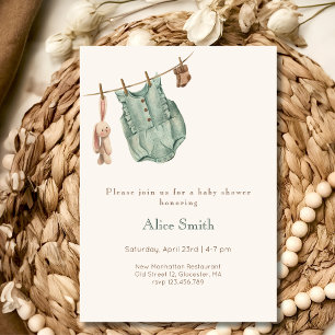 Baby shower hanging baby clothes invitation