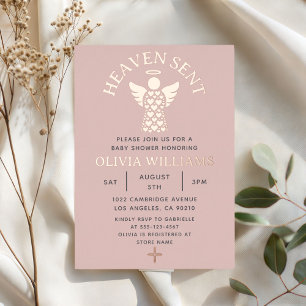 Baby Shower Heaven Sent Angel Hearts Rose Gold