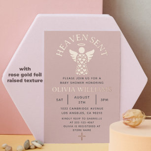 Baby Shower Heaven Sent Angel Hearts Rose Gold