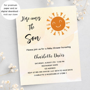 Baby Shower here comes the son budget invitation