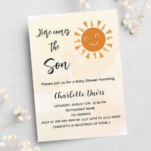 Baby Shower here comes the son sunshine golden Invitation Postcard