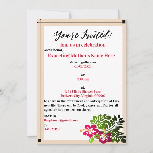 Baby Shower Hibiscus Flowers Invitation (Front)