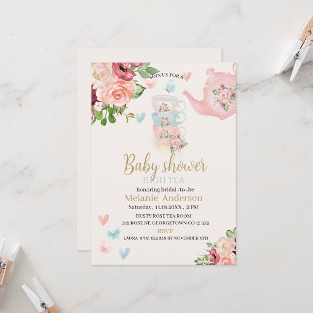 Baby shower high tea Invitation (Front/Back In Situ)