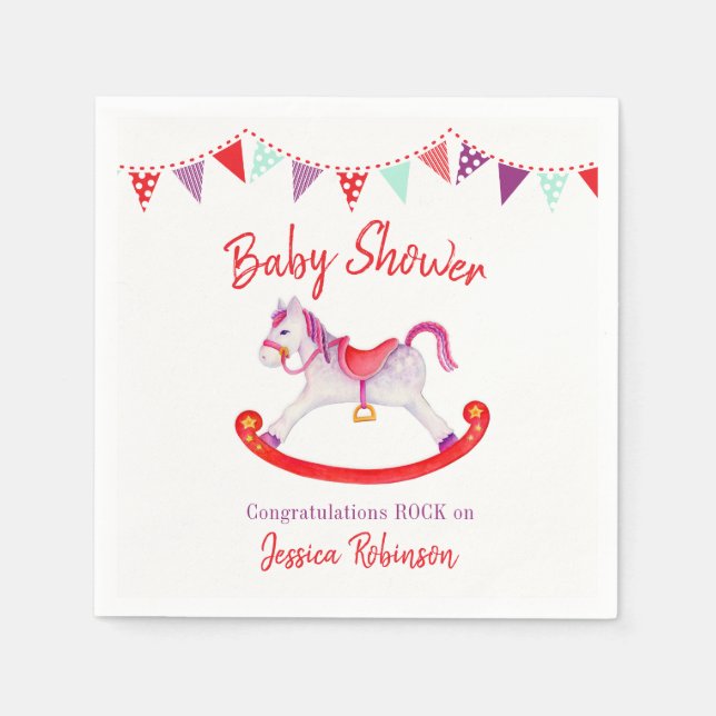 Baby shower hobby horse watercolor custom napkin (Front)