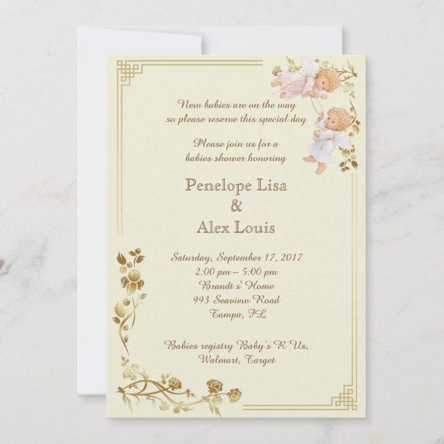 Baby Shower honouring twins Invitation (Front)