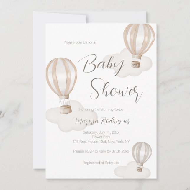 Baby Shower Hot Air Balloons Gender Neutral Invitation (Front)