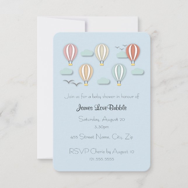 Baby Shower Hot Air Balloons Papercut Style Invitation (Front)