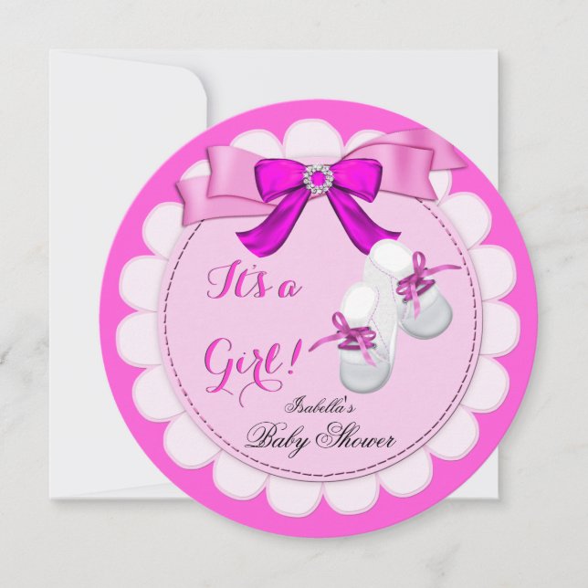 Baby Shower Hot Pink Girl Cute Girl Booties Invitation (Front)