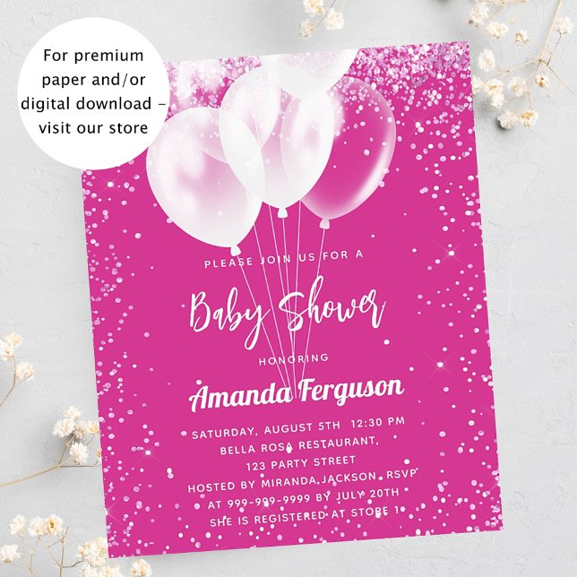 Baby Shower hot pink white balloons invitation (Creator Uploaded)