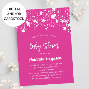 Baby Shower hot pink white stars girl Invitation
