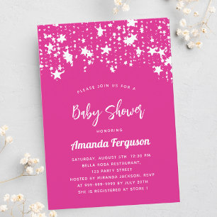 Baby Shower hot pink white stars girl luxury Invitation