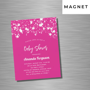 Baby Shower hot pink white stars girl luxury Magnetic Invitation