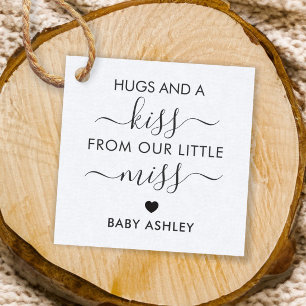 Baby Shower Hugs and a Kiss Tag, Baby Girl, Kraft Favour Tags