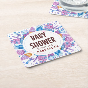 Baby Shower Ice-cream Watercolor Art Square Paper Coaster