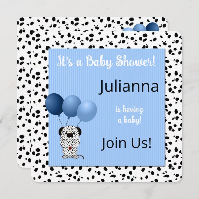 Baby Shower in Blue Dalmatian Print Invitation (Front/Back)