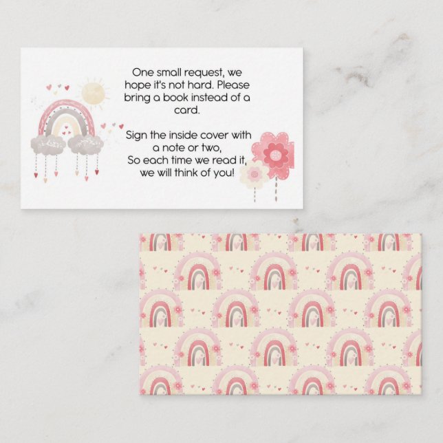 Baby shower insert card, books for baby boho (Front/Back)