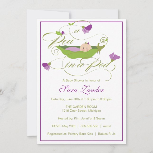 Baby Shower Invitation - A Pea in A Pod (Front)