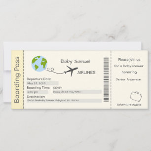 Baby Shower Invitation, Adventure Awaits, Travel Invitation