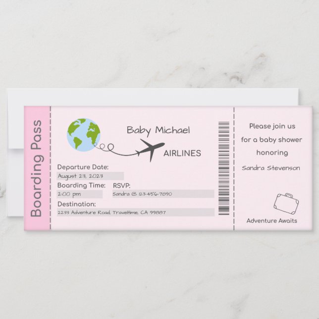 Baby Shower Invitation, Adventure Awaits, Travel Invitation (Front)