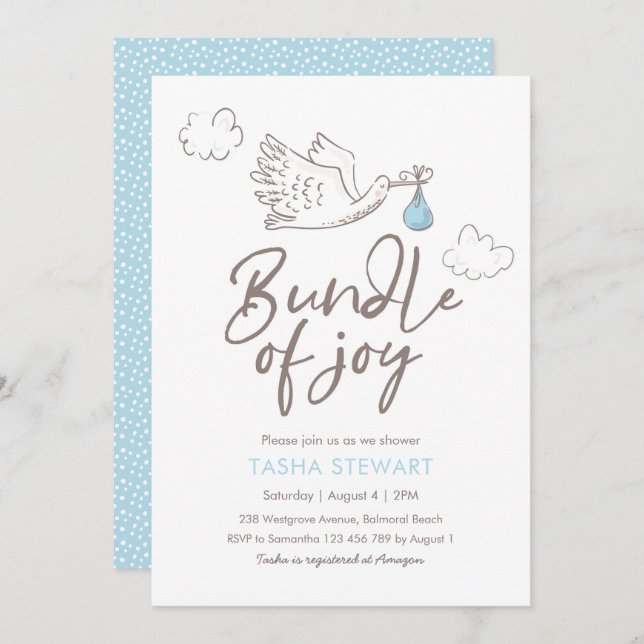 Baby Shower Invitation | Baby Boy Stork (Front/Back)