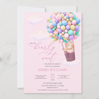 Baby Shower Invitation Bear Balloons Bearly Wait!