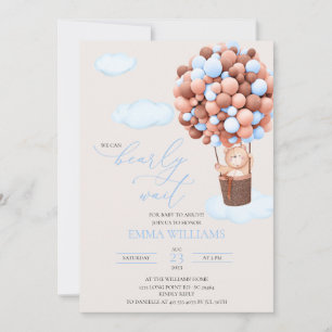 Baby Shower Invitation Bear blue Bearly Wait! 