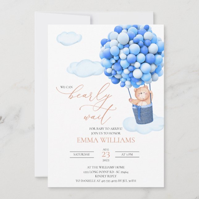 Baby Shower Invitation Bear We can Bearly Wait!  (Front)