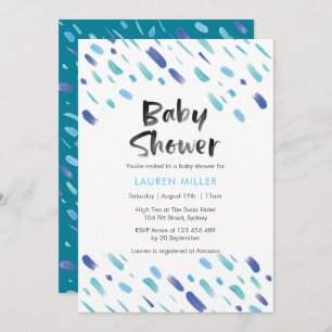 Baby Shower invitation   Blue abstract paint
