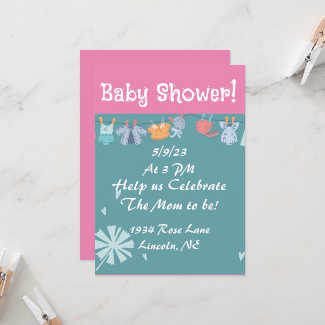 Baby Shower Invitation Blue and Pink (Front/Back In Situ)