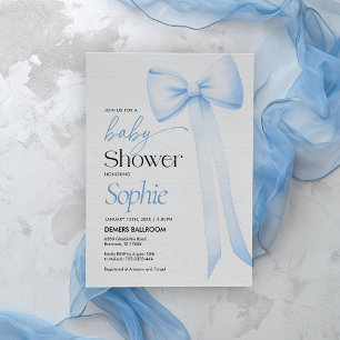 Baby Shower Invitation Blue Coquette Bow 