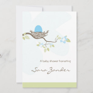 Baby Shower Invitation - Blue Egg in Nest